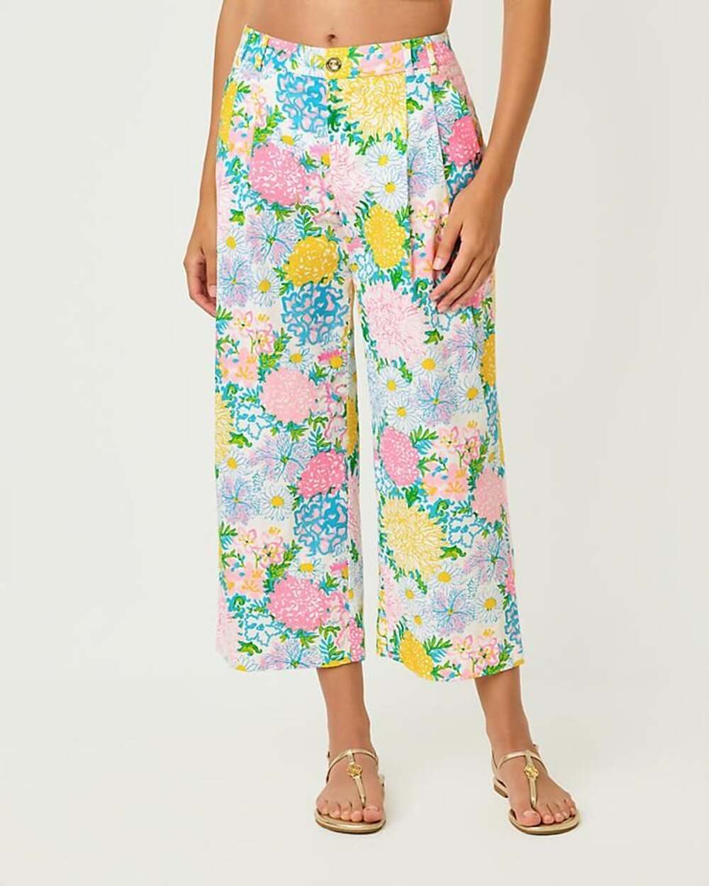 Lilly Pulitzer 2025 Mandalay Crop Pant Multi Lilly Garden Floral White Size 6